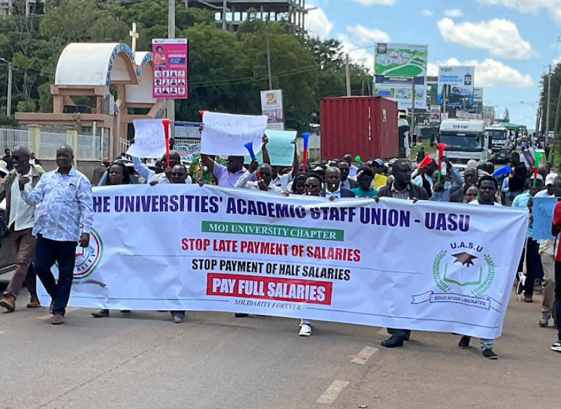 大學學術人員工會莫伊大學分部（Universities Academic Staff Union Moi University Chapter）人員宣布罷工，同時走上街頭抗議薪水拖欠問題。圖／取自Africa Trends Today X帳號