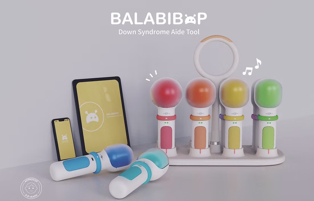 「BALABIBOP」除了功能上的多重感官回饋，外觀設計也採用馬卡龍色系，吸引唐氏症兒童目光。　圖／陳儀庭提供