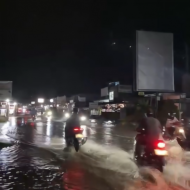 每當大雨來襲，加里曼丹路總是積水成災，積水幾乎到達機車排氣管高度。　圖／諾凡札提供