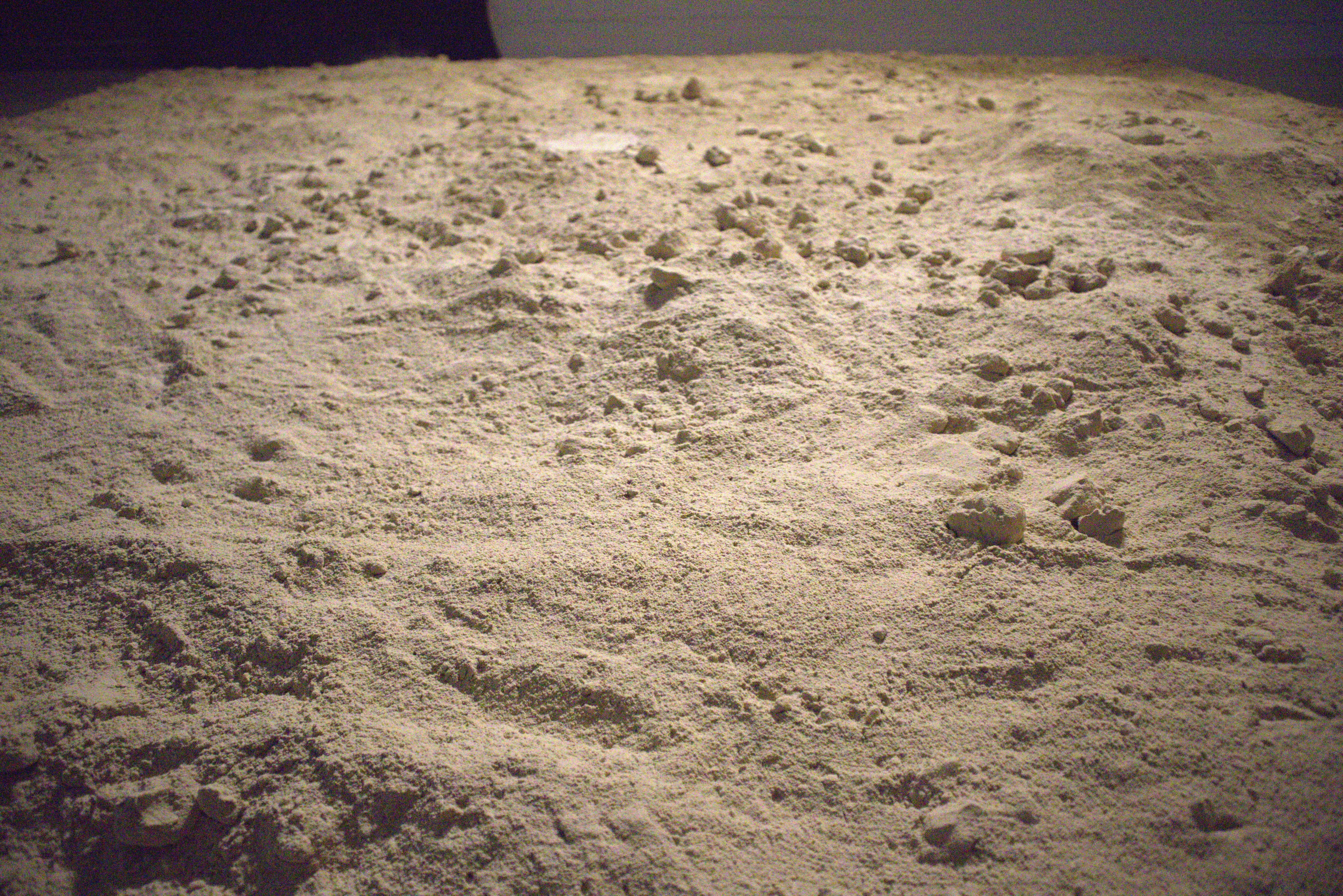 蔡文堯刻意為土壤設置台座，如同劇場舞台般區隔現實與表演空間，賦予泥土如同紀念碑的神聖性。　 圖／邱柏翔攝