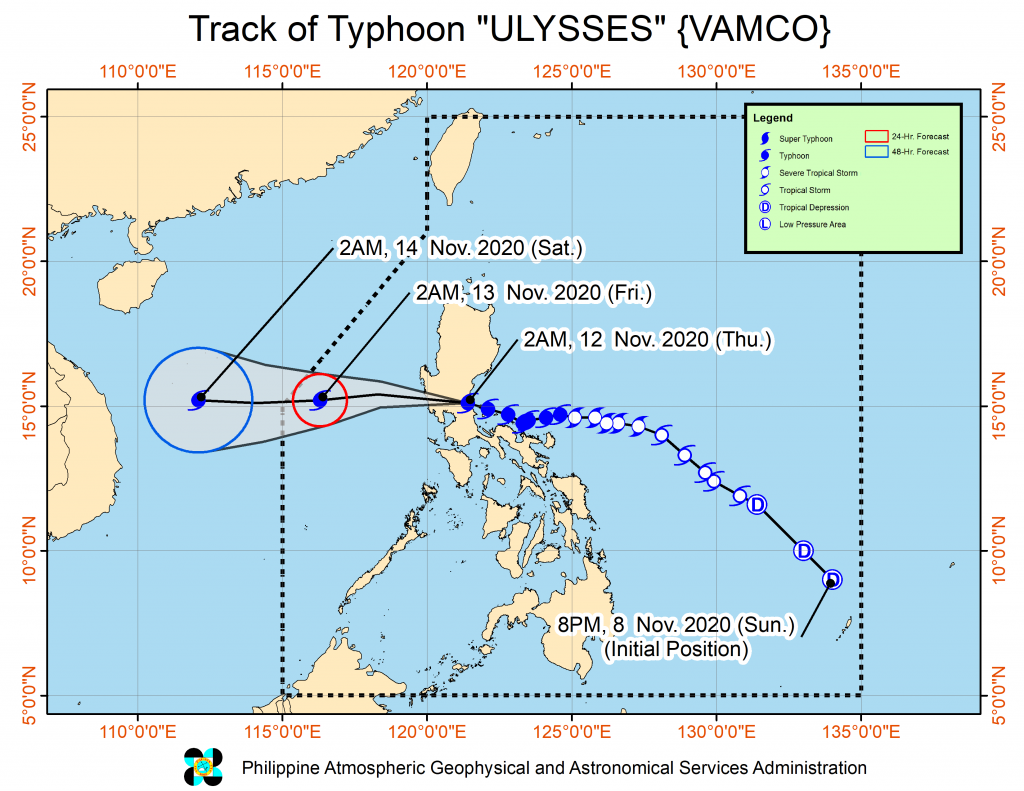 颱風梵高從以每小時155公里的持續風力，從呂宋島（Luzon）東岸登陸菲律賓，造成至少67人死亡、21人受傷以及12人失蹤。　圖／截自菲律賓大氣地球物理和天文服務管理局推特